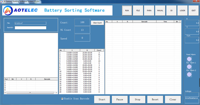 18650 Battery Sorting Machine Software
