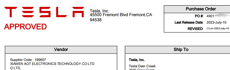 AOTELEC se ha convertido en proveedor de Tesla